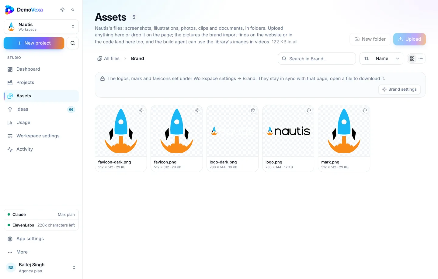 Assets Brand folder reflecting logos from workspace brand settings