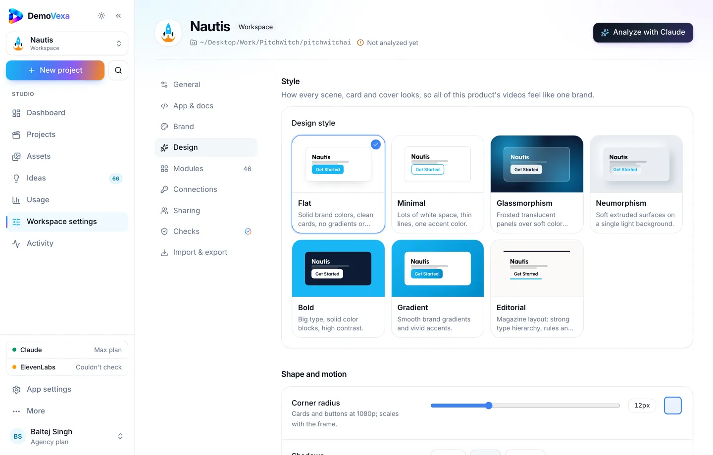 Design settings that keep motion and style consistent
