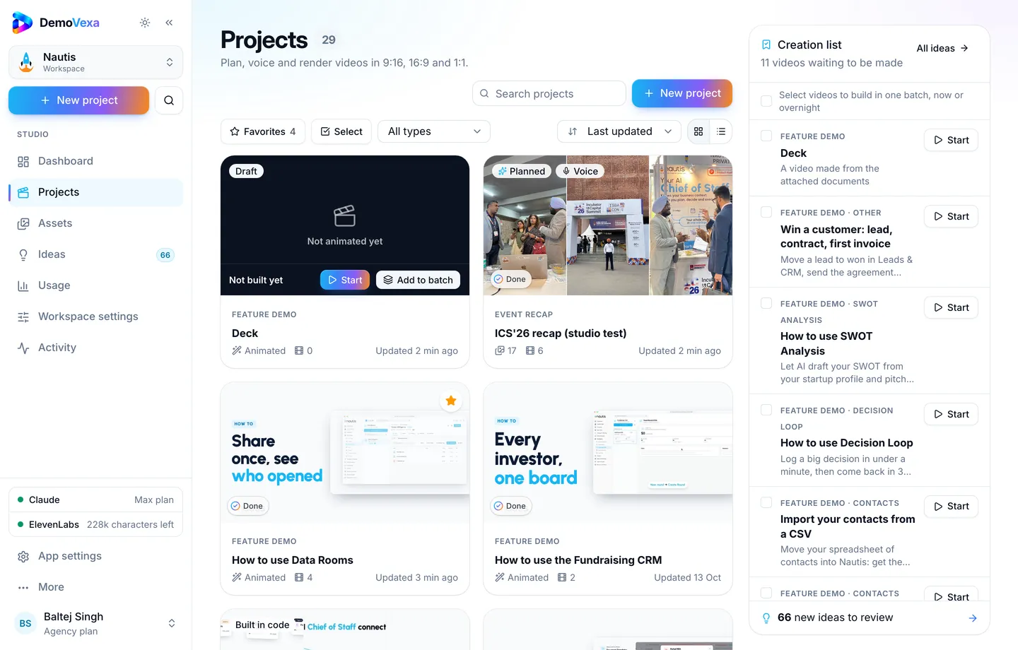 Projects cards as a sales library of reusable how-to demos